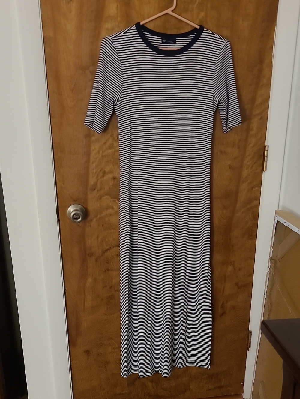 GAP Striped Short-Sleeve Maxi Dress - Navy and White